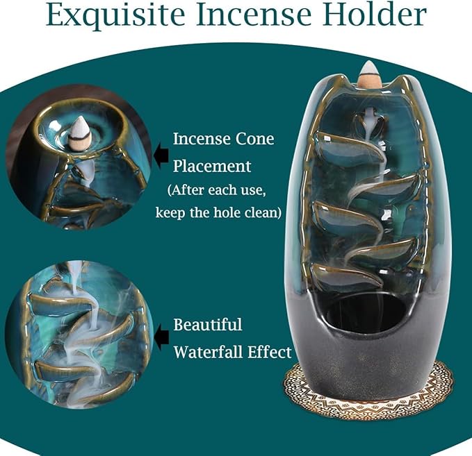 Ceramic Backflow Incense Burner Set with 120 Incense Cones - M&M
