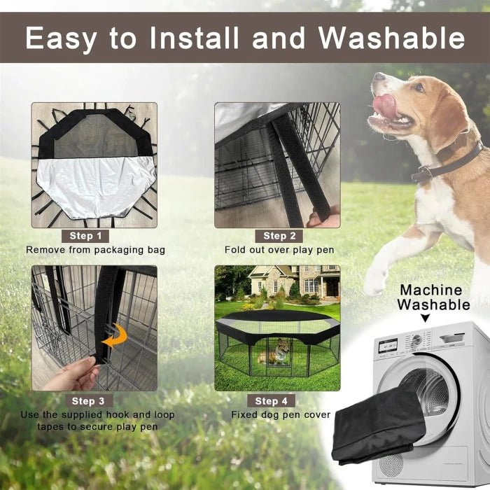 Dog Cage Top Cover Breathable Waterproof UV Protection Dog Cage Protective Cover Mesh Dog Cage Top Cover Sunproof Pet Kennel Top Cover for 24 Inches Size Octagonal Pet Pen Outdoor Indoor - M&M