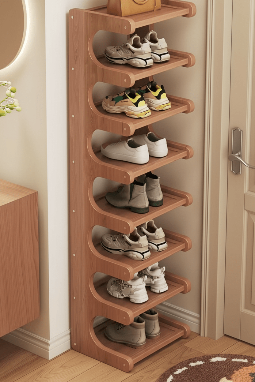 8 - Tier Vertical Shoe Rack – Handcrafted Solid Wood | رف أحذية عمودي 8 طوابق – خشب صلب مصنوع يدوياً - M&M