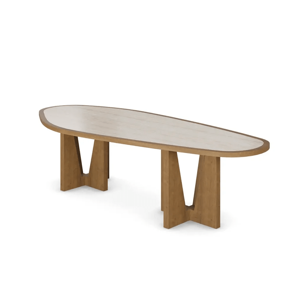 Vega Dining Table – Oval Marble Top & Sculptural Oak Base | طاولة فيغا – سطح رخامي بيضاوي وقاعدة بلوط نحتية - M&M