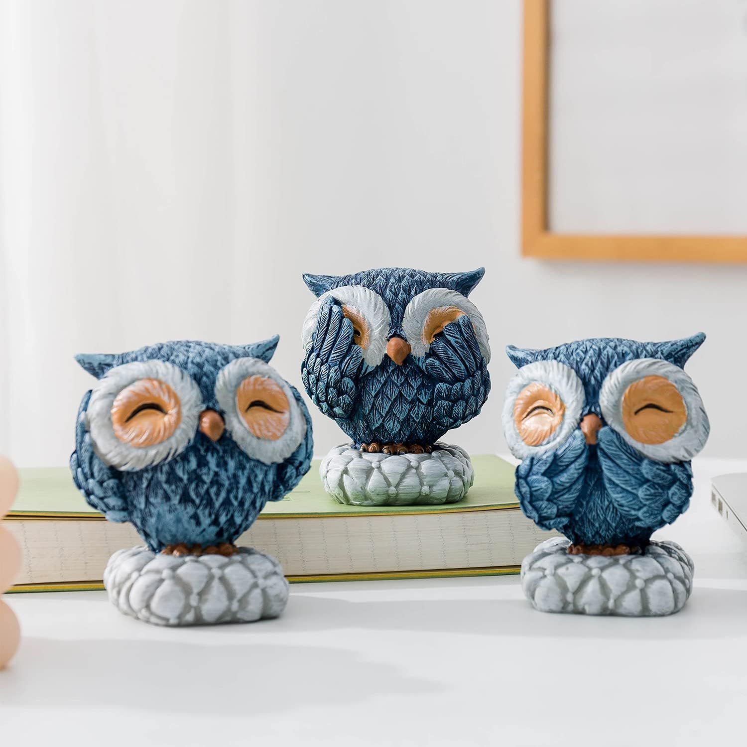 AWNR 3 Pcs Blue Owl Decor for Home Decor Accents - M&M