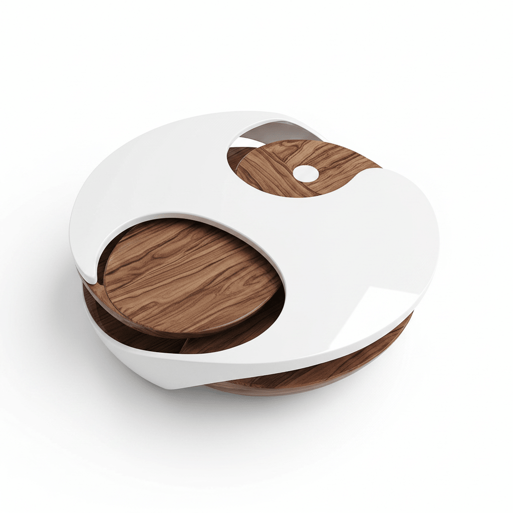 Handcrafted Yin - Yang Sculptural Coffee Table – Made to Order | White Lacquer & Walnut - M&M