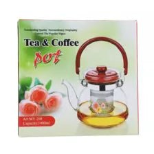 Heat Resistant Borosilicate Glass Tea and Coffee Pot with Removable Stainless Steel Strainer and Ergonomic Comfort Handle - 1400ml Large Capacity for Home and Office - M&M