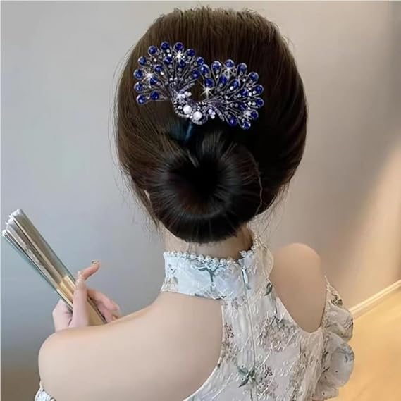 Peacock Rhinestone Hair Bun Maker Deft Easy Bun Twist Shaper Hair Styling - M&M