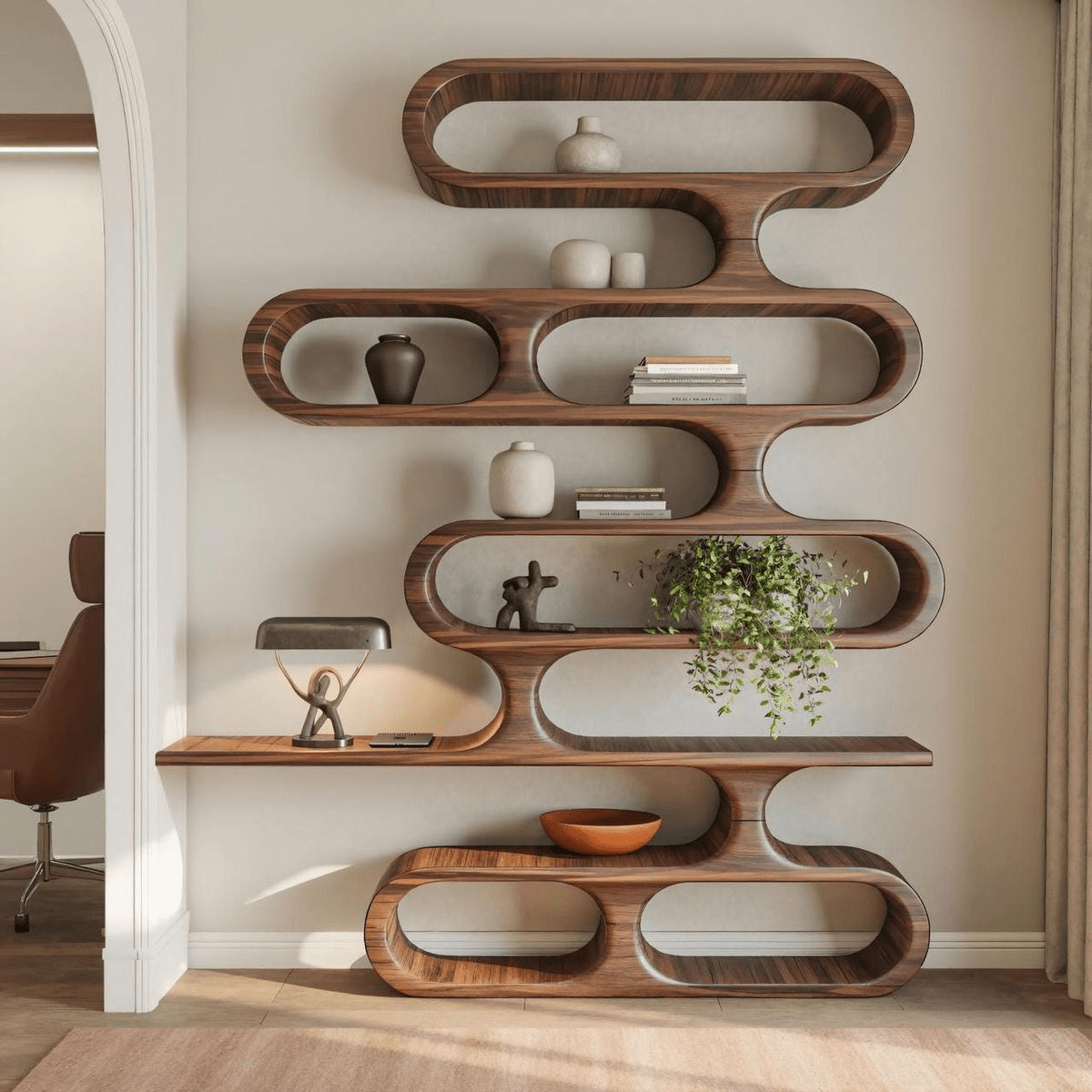 Handcrafted Wave Modular Wall Shelf Unit – Made to Order | Sculptural Walnut Display - M&M
