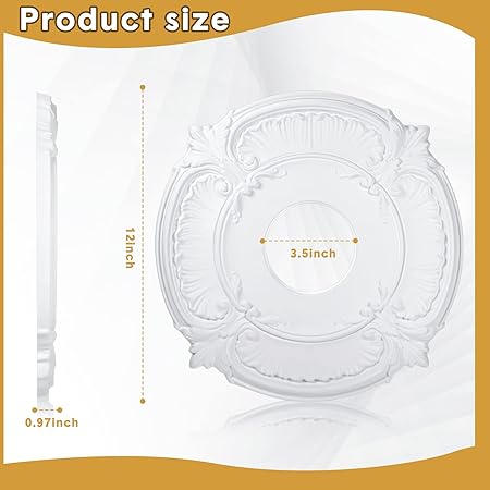 2 Pieces White PU Ceiling Medallion Decorative Ceiling Fan Medallion Round - M&M