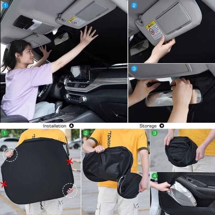 Rescien 142 * 80CM Foldable Car Windshield Sunshade, Front Windshield Reflective Sunshad with Storage Pouch, Car Front Window for Top Blocks UV Rays and Sun Heat Protection, Keeps Vehicle Cooler - M&M