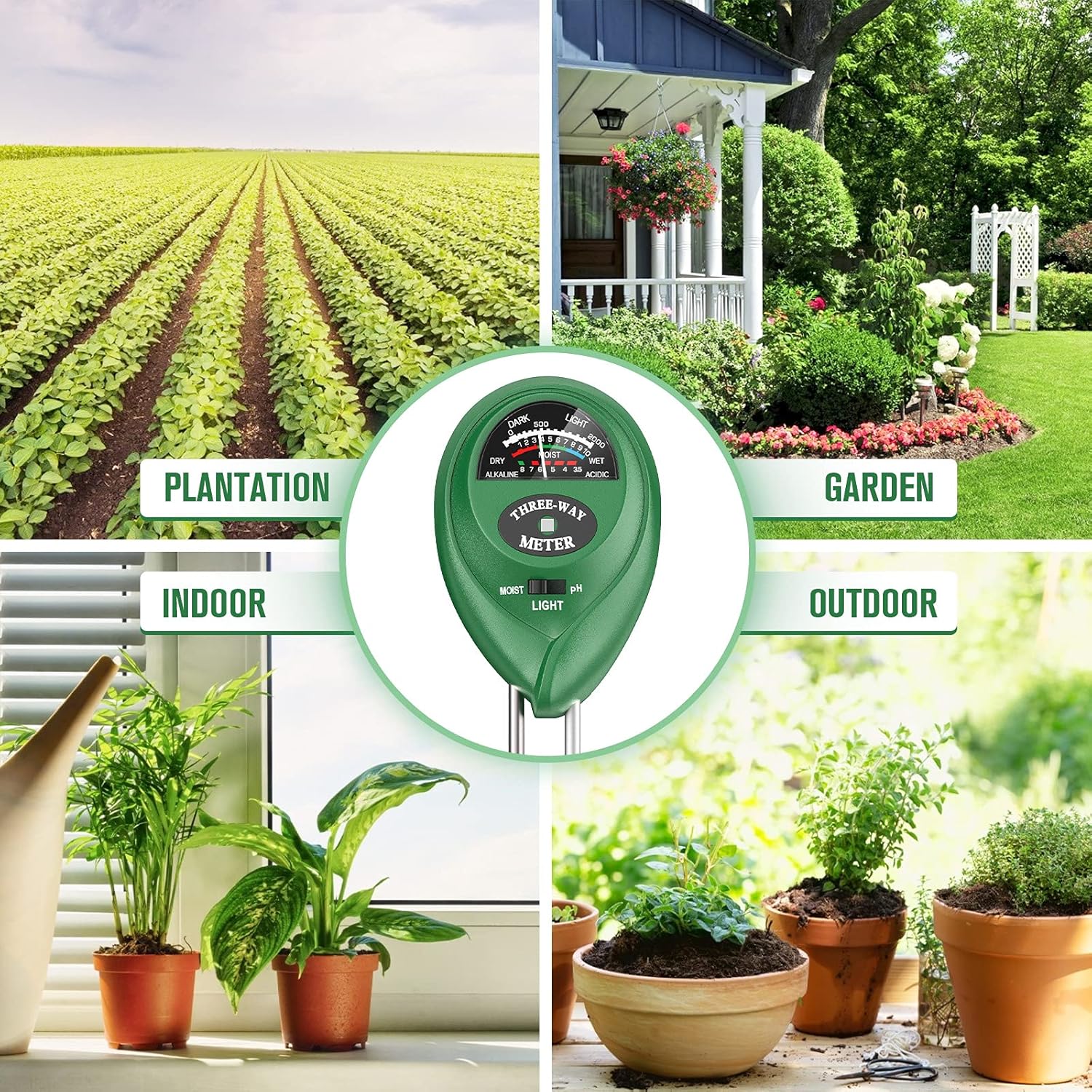 Atree Soil pH Meter, 3 - in - 1 Soil Tester Kits with Moisture,Light and PH Test - M&M