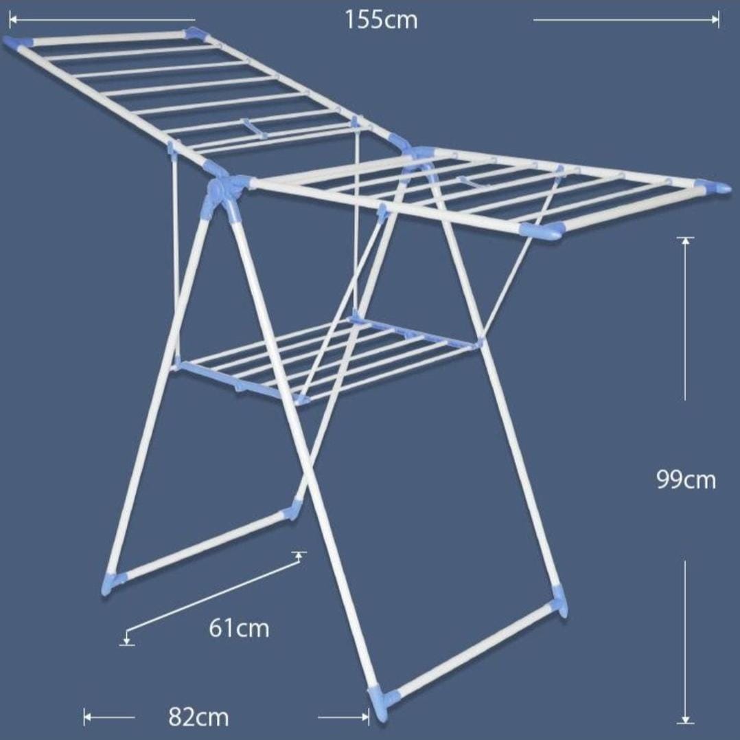 2 - Level Foldable Indoor & Outdoor Clothes Drying Rack – Height - Adjustable Wings, Portable Dryer for Clothing and Towels - M&M