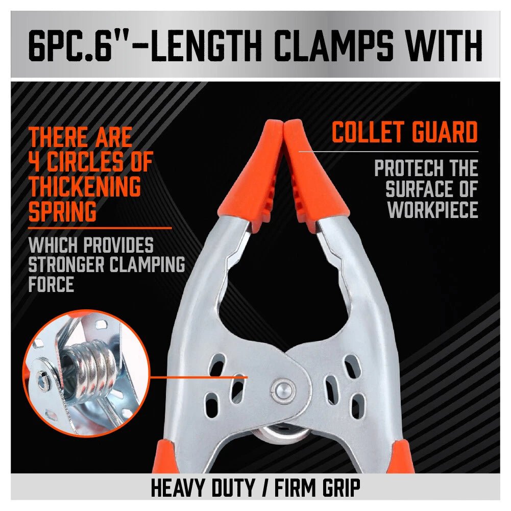 6" inch Orange Heavy Duty Spring Clamp - 6 Pack - M&M