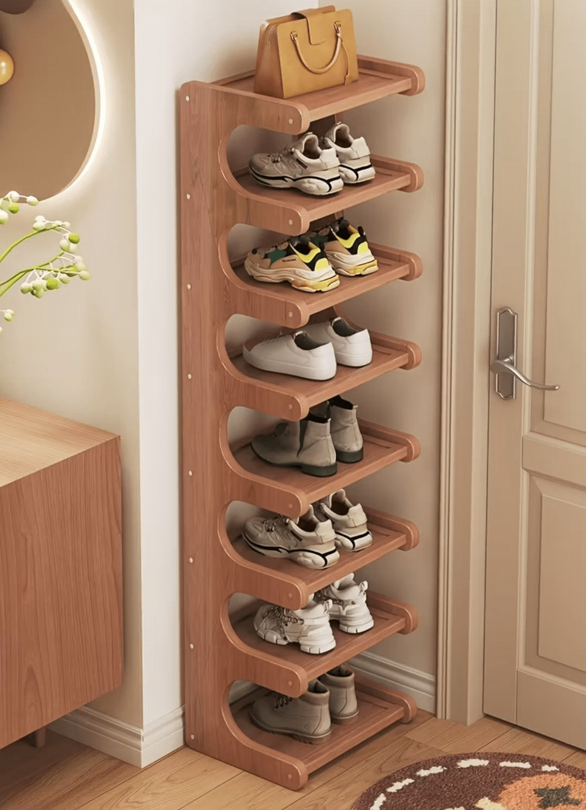 8 - Tier Vertical Shoe Rack – Handcrafted Solid Wood | رف أحذية عمودي 8 طوابق – خشب صلب مصنوع يدوياً - M&M