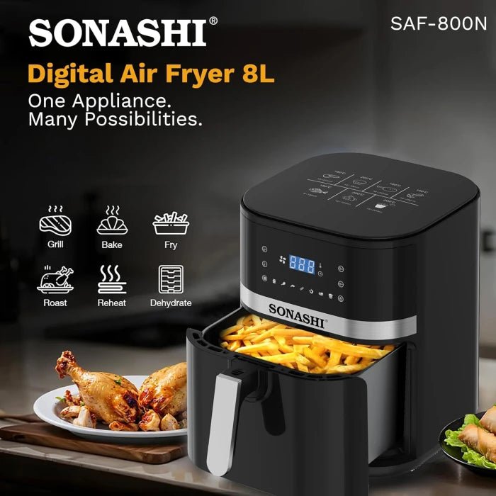 Sonashi SAF - 800N Digital Air Fryer – Healthy Oil - Free Cooking, Multiple Presets & Temperature Control | Ideal for Home Kitchen | UAE - M&M