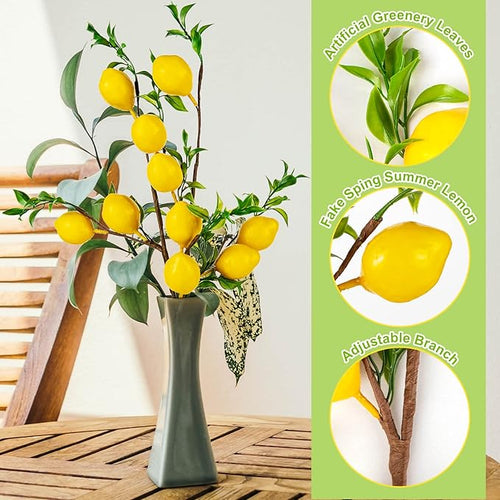 4Pcs Artificial Lemons Branch, Vivid Yellow Fake Lemons Branch with Green - M&M