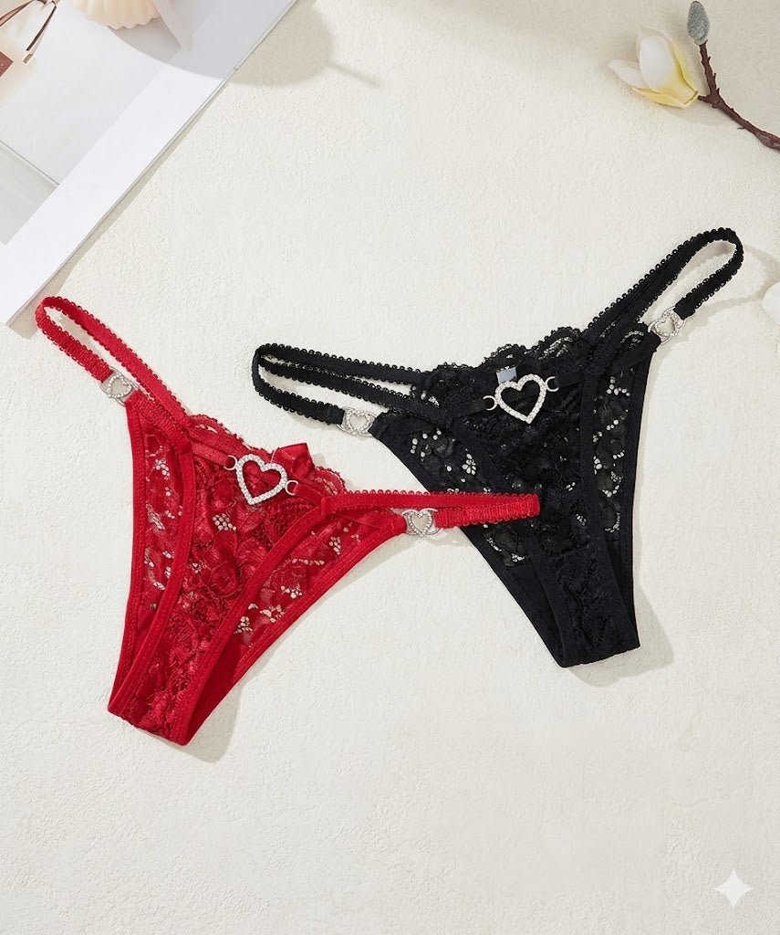 Women Lace Panties Floral Underwear Lace Briefs with Cute Bow Center - M&M