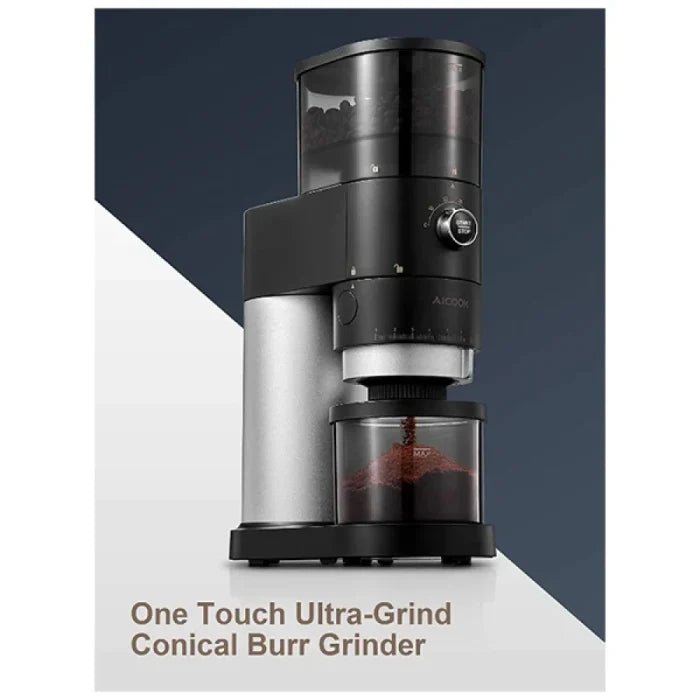 ALCOOK Electric Conical Burr Coffee Grinder – 42 Grind Settings, One - Touch 50S Grinding, Easy Clean, Matte Black | UAE - M&M