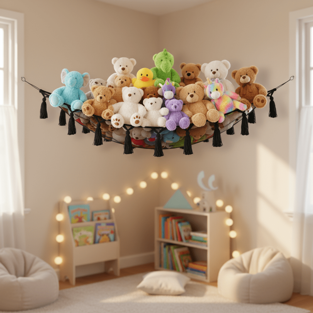 Hammock Bliss Stuffed Animal Net or Hammock, Toy Net Hammock for Stuffed Animals - Black - M&M