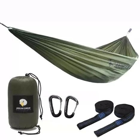 Portable Camping Hammock with Tree Straps & Carabiners – Lightweight Parachute Nylon Hammock for Outdoor, Hiking, Beach & Travel - M&M