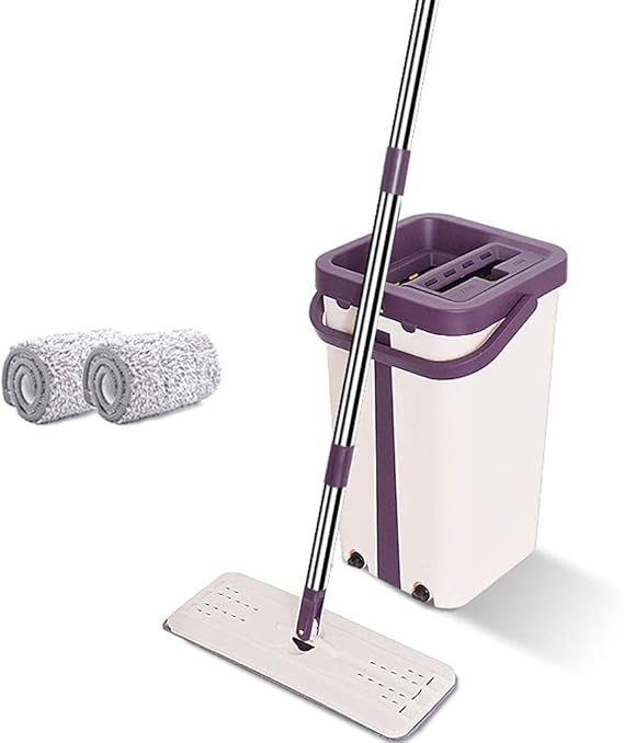 Innovative Twin - Chamber Spin Mop & Bucket Set – Microfiber Flat Mop with Stainless Steel Handle for Wet & Dry Floor Cleaning - M&M