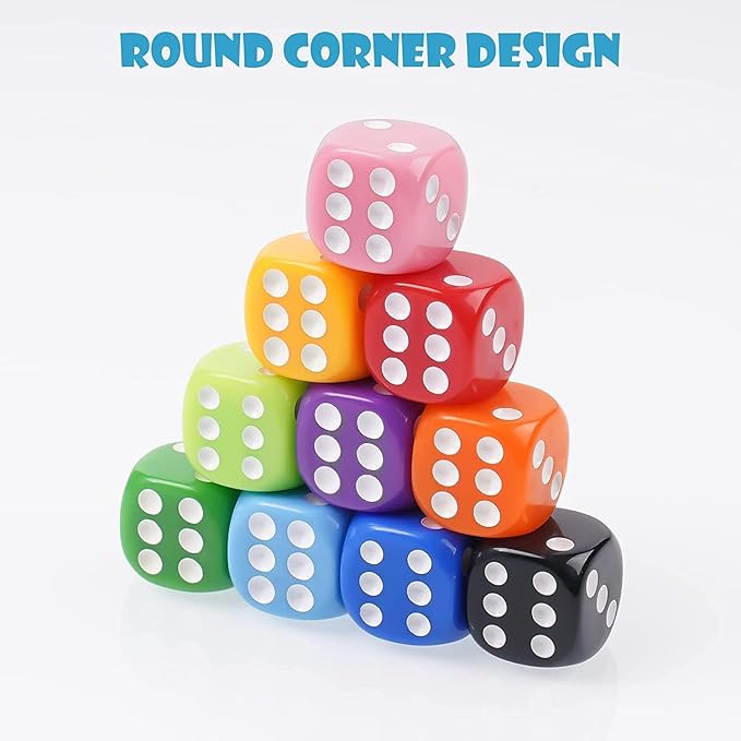 50PCS 16MM Game Dice Set, 6 - Sided Solid Vintage Colors Standard Round Corner - M&M