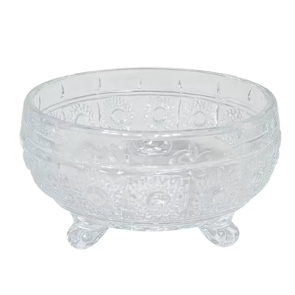 Thick Glass Footed Serving Bowl with Engraved Pattern – Clear – 17cm Diameter - M&M