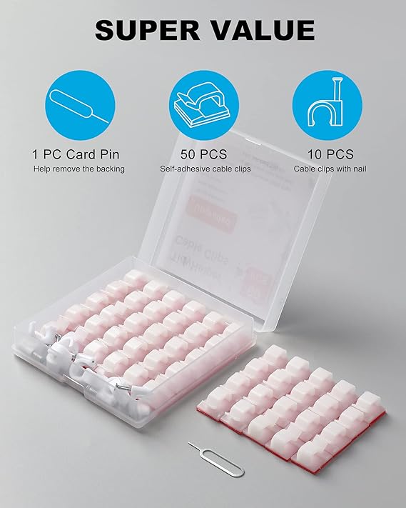 Adhesive Cable Clips White (60 PCS) - M&M