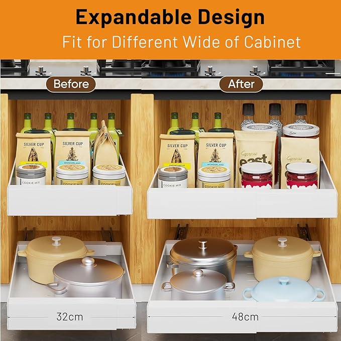Pull out Cabinet Organizer, Expandable Heavy Duty Slide out Drawers Fixed - M&M