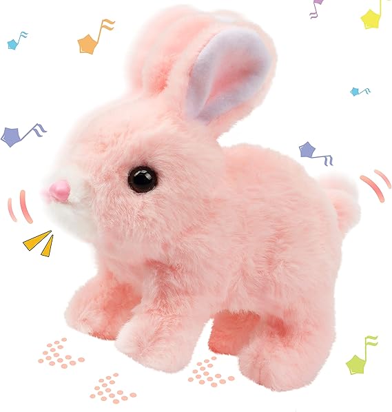 Hopearl Hopping Rabbit Interactive Electronic Pet Plush Bunny Toy with - M&M