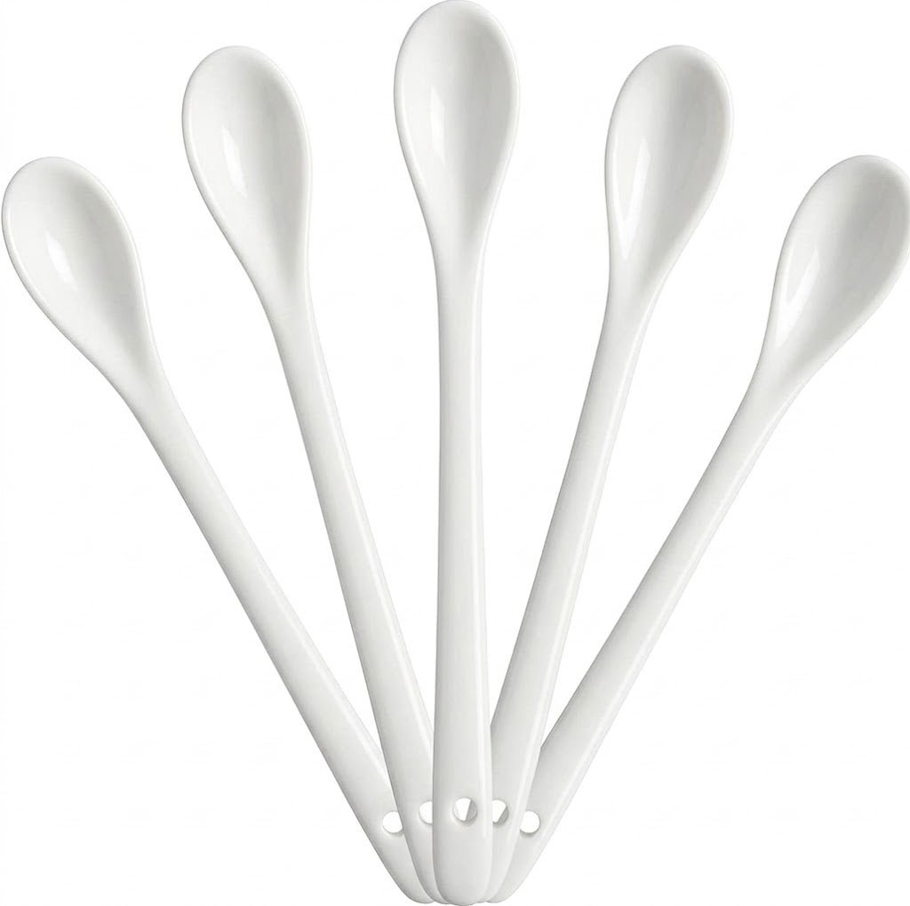 White Long Handle Porcelain Spoons Coffee - M&M