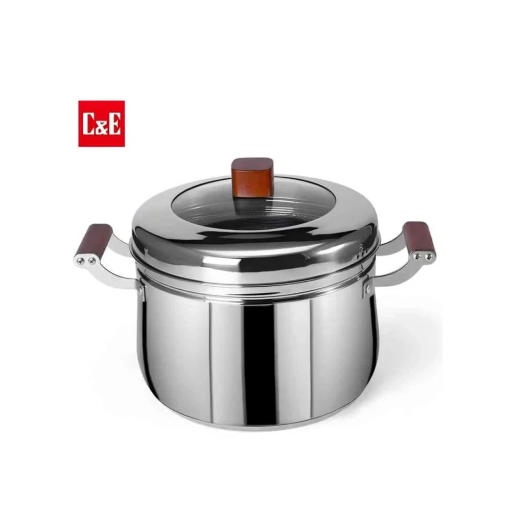 C&E 304 Stainless Steel Soup & Rice Pot with Steamer – Multi - Functional Cooking Pot for Home Use | UAE - M&M