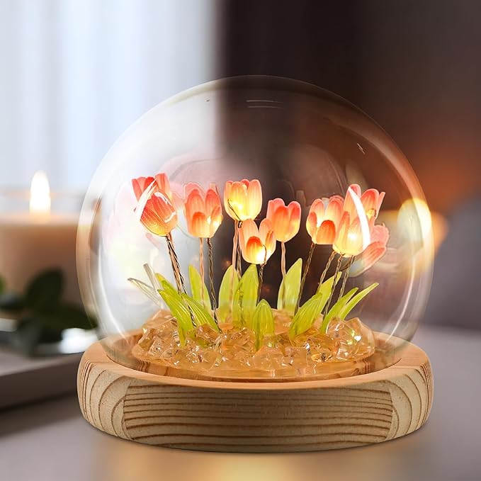 jaffiust Tulip Night Light Glass Flower - M&M