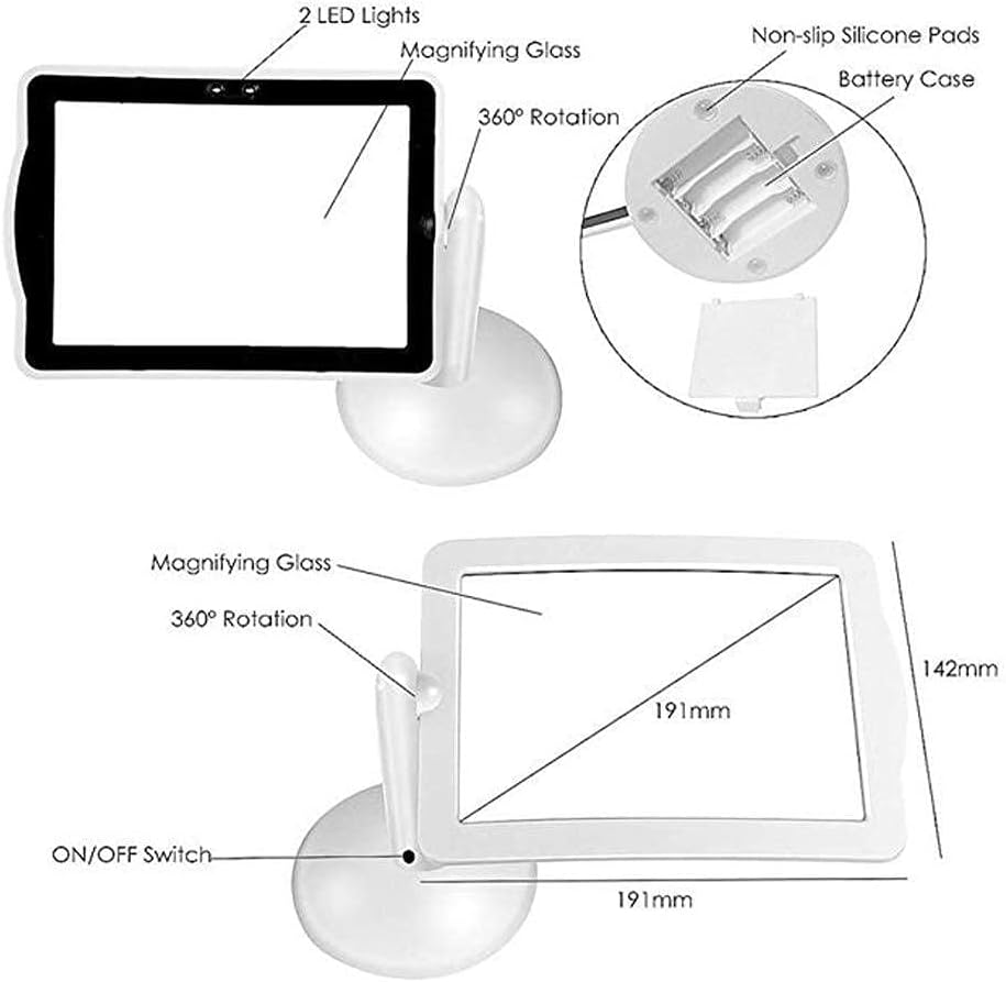 Portable Desk Magnifying Glass with 2 Ultra - Bright LED Lights & 3x Zoom – Hands - Free Desktop Magnifier with 360° Rotating Stand for Reading, Crafts, Electronics Repair & Embroidery - M&M