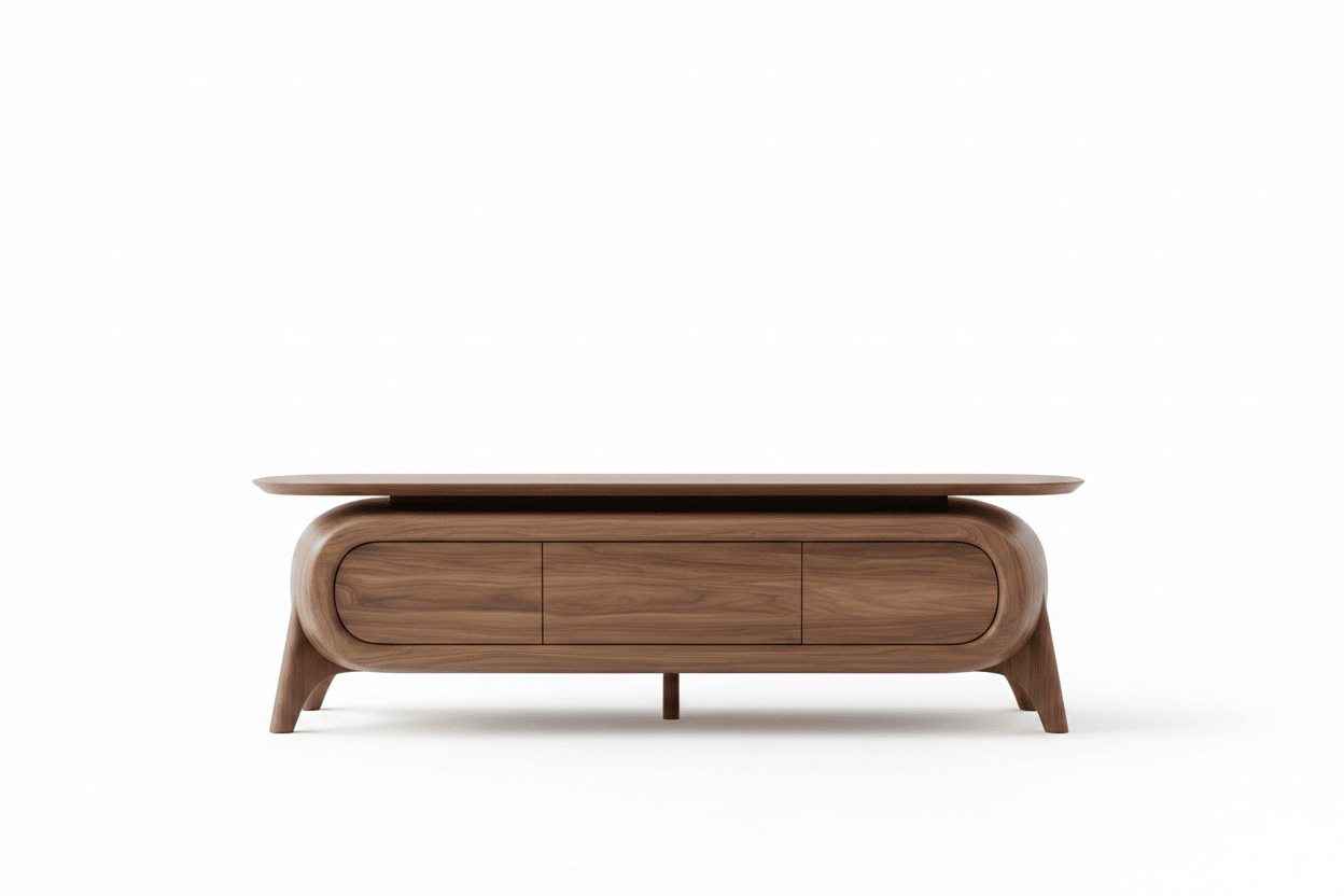 Handcrafted Rounded Walnut TV Unit – Made to Order | 3 - Drawer Media Console - M&M