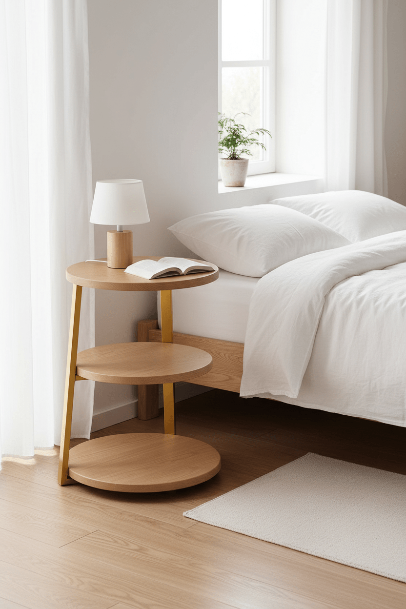 Handcrafted 3 - Tier Round Walnut Side Table – Made to Order | Black Metal Frame - M&M