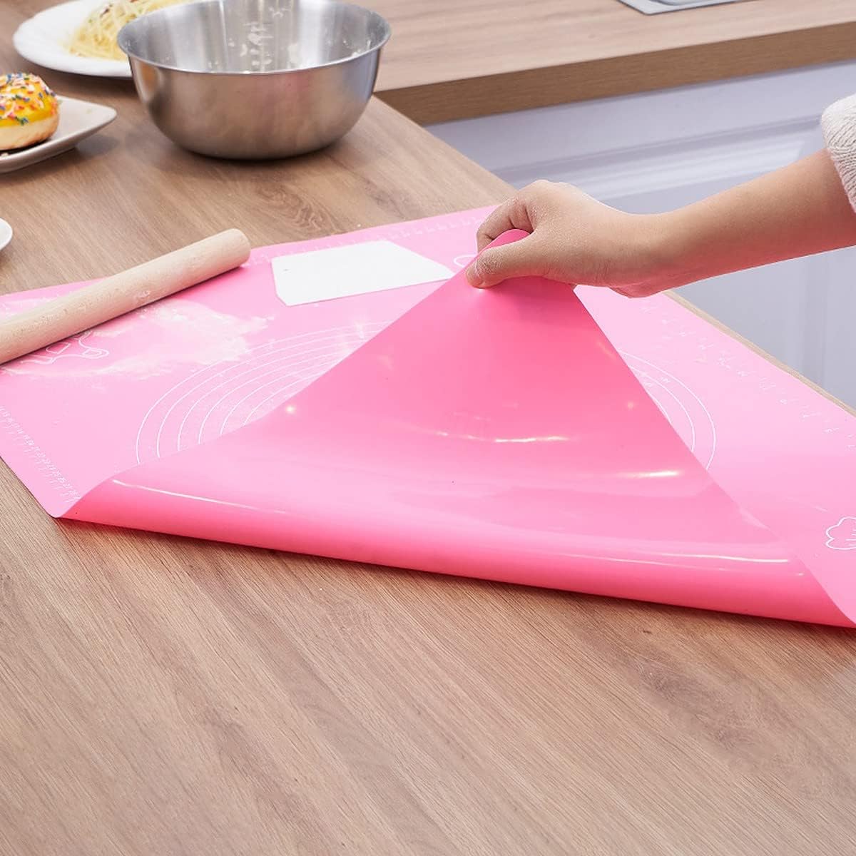 Wolpin Silicone Baking Mat Sheet for Pastry Rolling with Measurements – Non - Stick Fondant Dough Mat, Heat Resistant Table Placemat Pad, Reusable BPA Free - M&M