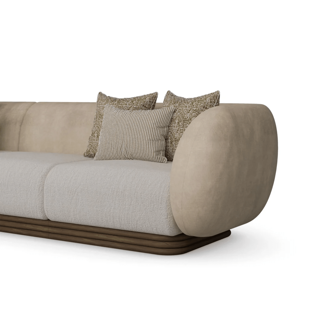 Luna Sectional Sofa – Handcrafted Bouclé & Walnut Base | أريكة لونا – بوكليه وقاعدة جوز - M&M