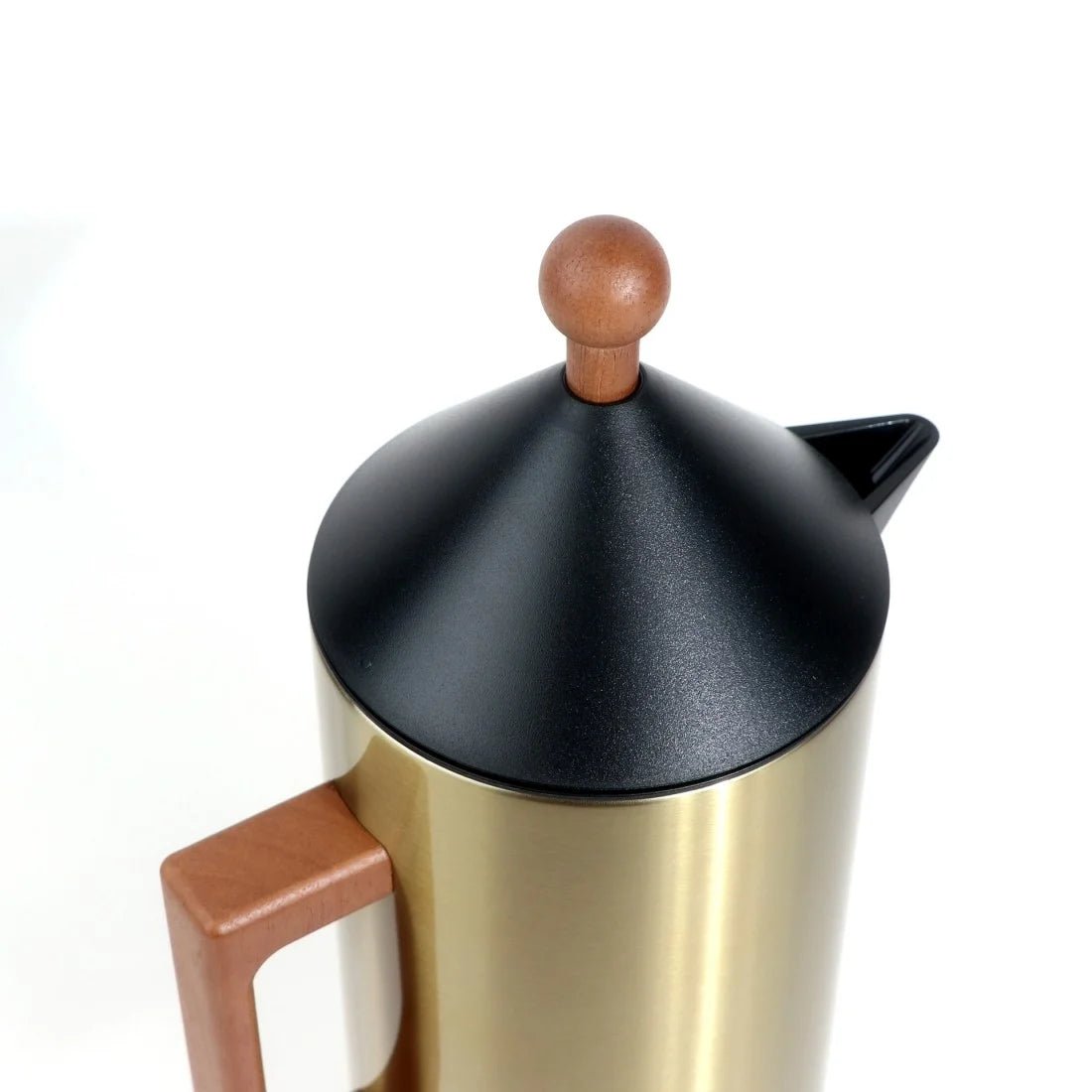 Stainless Steel Vacuum Flask Set Push Button With Wooden Handle And Metal Ball Lid - Golden - M&M