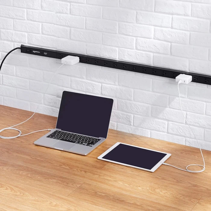 Amazon Basics Heavy Duty Metal Rectangle Surge Protector Power Strip With Mounting Brackets, 24 Outlet, 840 - Joule (15A On/Off Circuit Breaker), Black - M&M