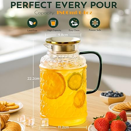 Water Jug Glass Pitcher with Lid - M&M