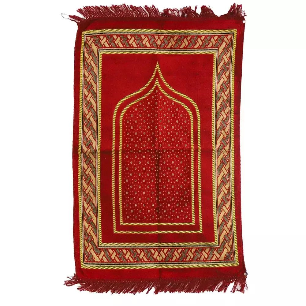 Muslim Prayer Mat Musalla with Home Design - Red AND BLACK - M&M