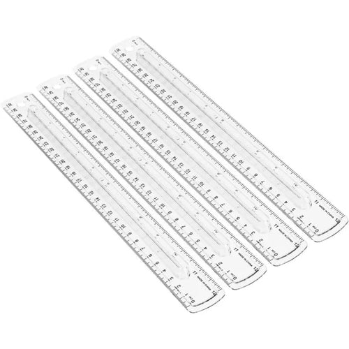 Amazon Basics 12 - Inch Plastic Ruler with Finger Grip, 4 - Pack, Clear - M&M