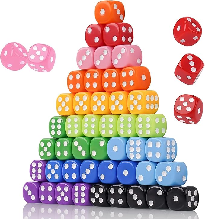 50PCS 16MM Game Dice Set, 6 - Sided Solid Vintage Colors Standard Round Corner - M&M
