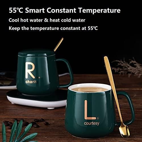 ARTC Electric Coffee Mug Warmer Set for Desk – Smart Beverage Warmer for Coffee, Tea & Milk with Matching Ceramic Cup and Spoon - M&M