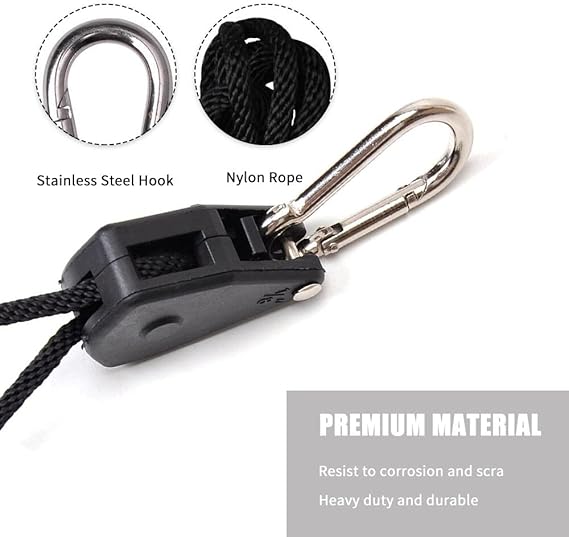 2 - Pack Ratchet 18 Inch Adjustable Heavy Duty Tie Down Rope Carabiner Hook - M&M