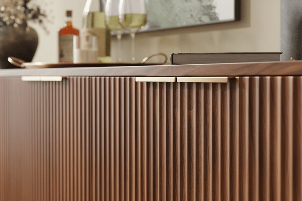 Handcrafted Ribbed Solid Wood Sideboard Cabinet – Made to Order | Walnut Finish - M&M