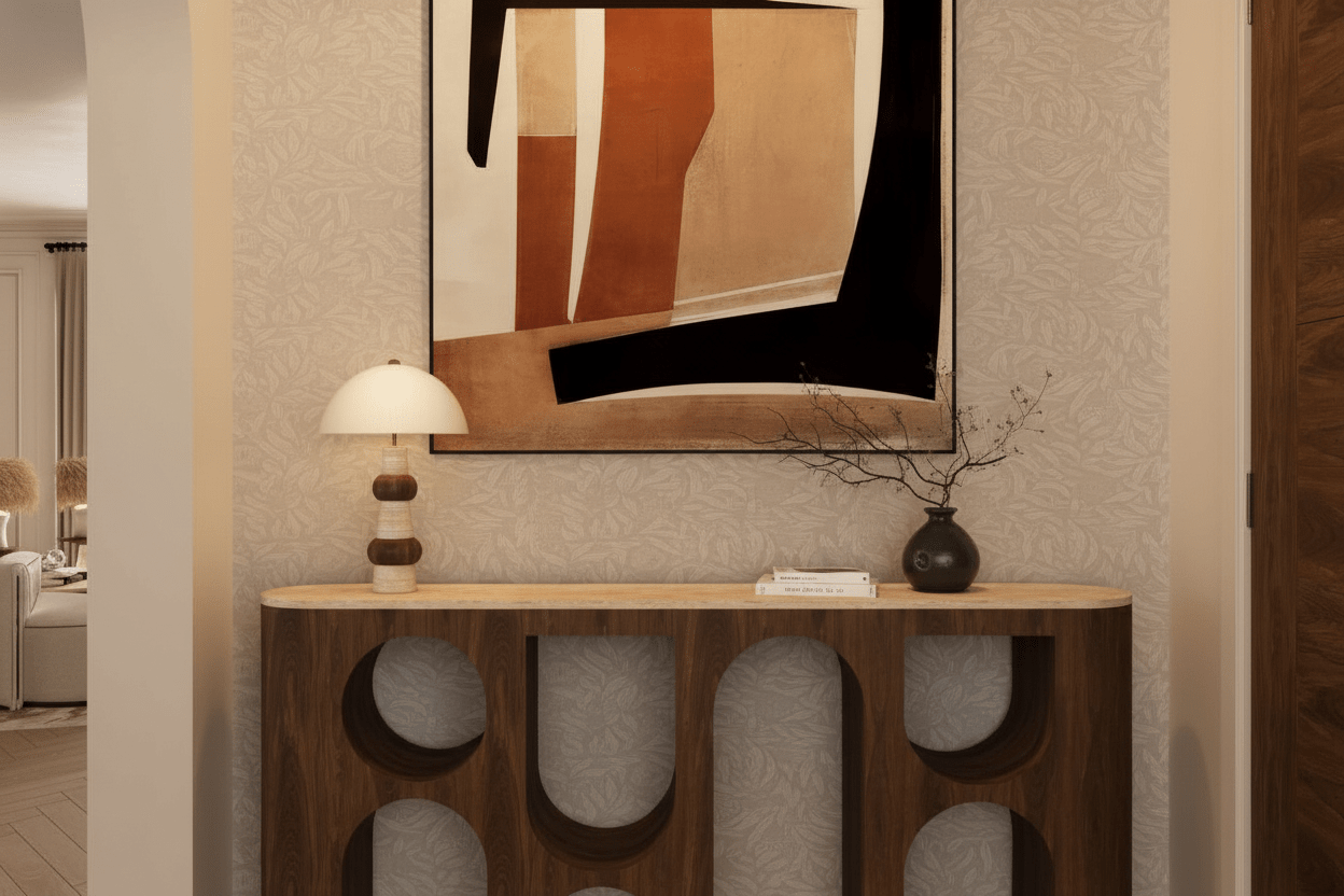 Arco Console Table – Sculptural Walnut & Travertine | طاولة أركو – جوز نحتي وترافيرتين - M&M
