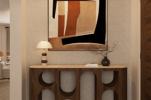 Arco Console Table – Sculptural Walnut & Travertine | طاولة أركو – جوز نحتي وترافيرتين - M&M