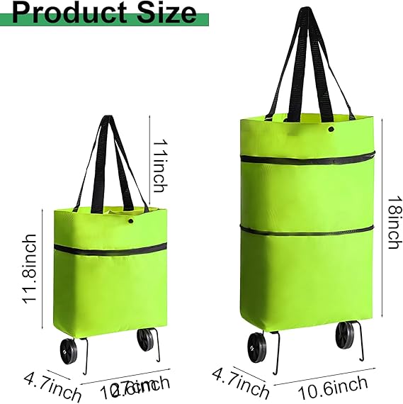 Collapsible Shopping Trolley with Wheels (16 Gallon) – Foldable Grocery Bag & Reusable Cart for Heavy Duty Shopping, Green - M&M