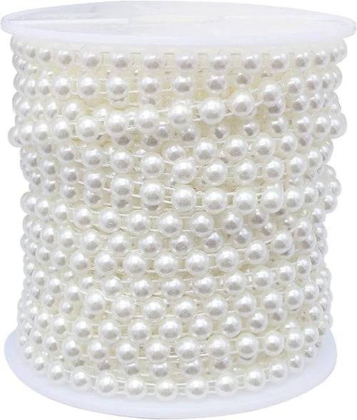 6mm Half Pearl Garland 27yards Artificial Pearl Bead Chain Trim Strands Roll - M&M