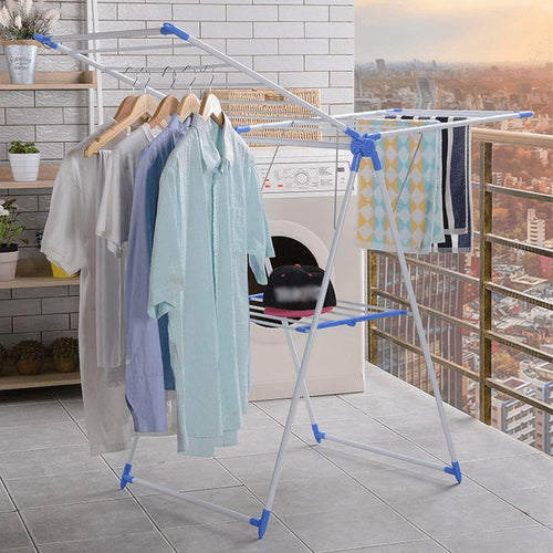 2 - Level Foldable Indoor & Outdoor Clothes Drying Rack – Height - Adjustable Wings, Portable Dryer for Clothing and Towels - M&M