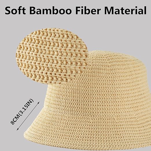 Bucket Hats for Woman, Beach Sun Hat for Women, Bamboo Mesh Woven Bucket Hat - M&M